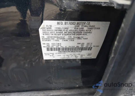 2008 Mercury Sable Premier from USA, damaged, VIN 1MEHM42W38G620567